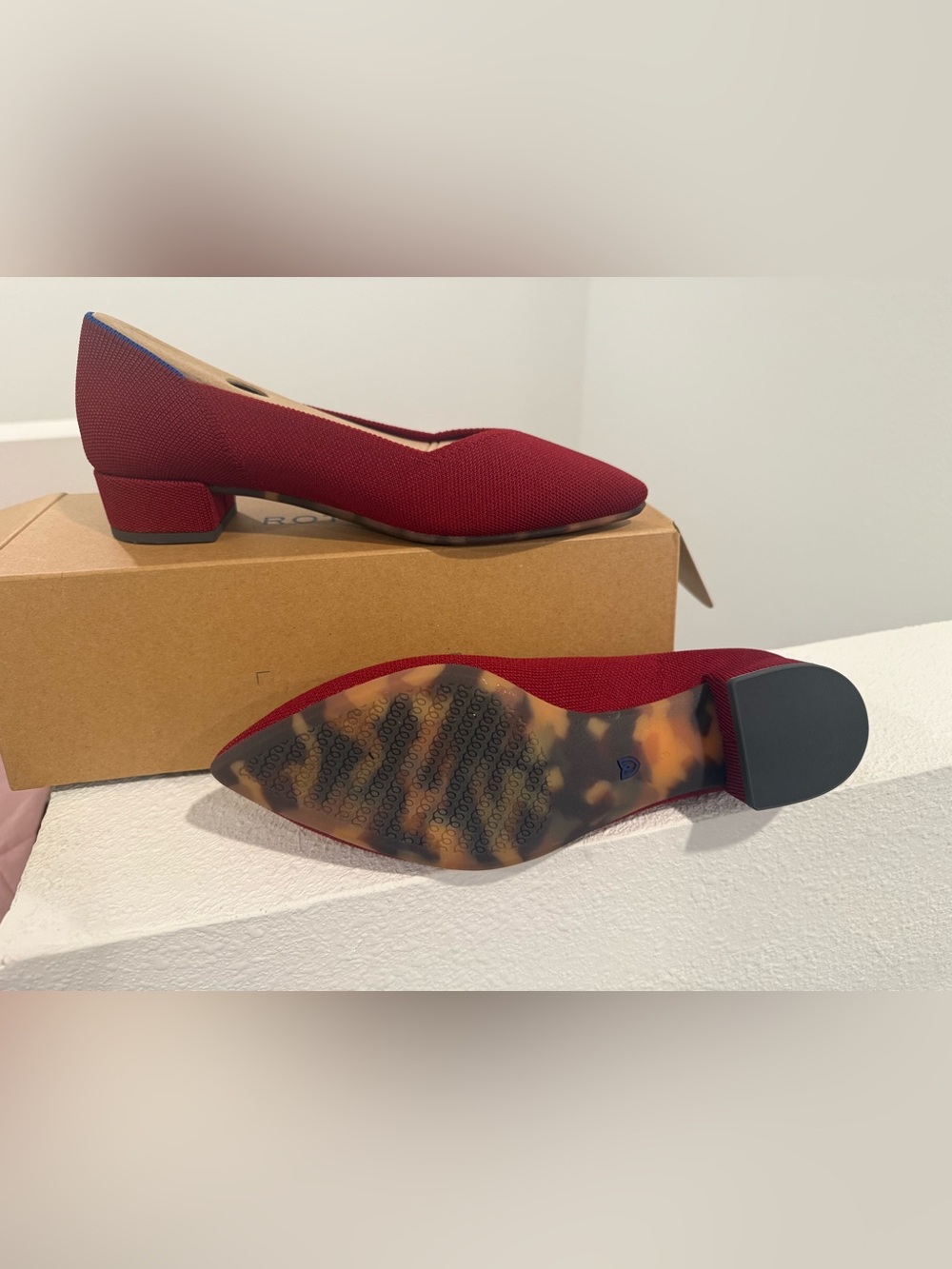Rothy's Women's Pointed Low Block Heel Flats in Burgundy - Picture 2 of 4